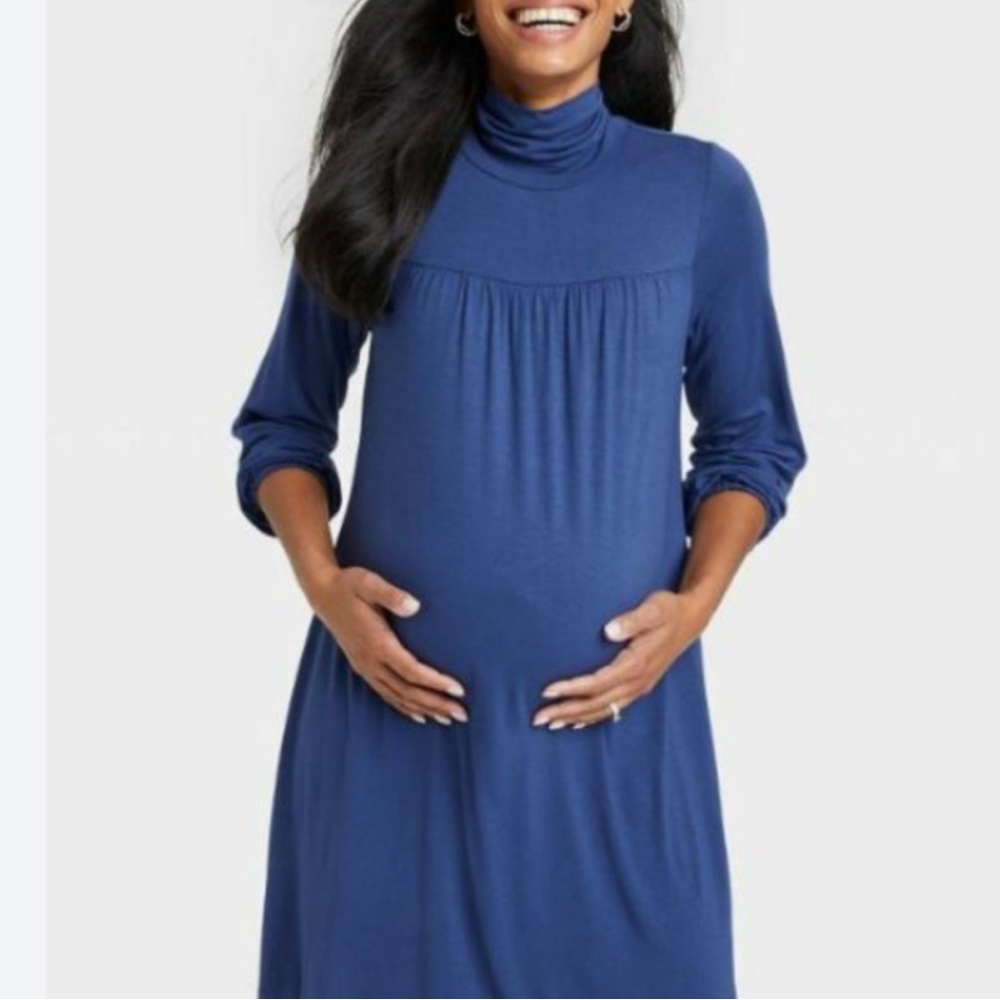The Nines By Hatch Maternity Dress Long Sleeves Navy Blue Size XL Fall